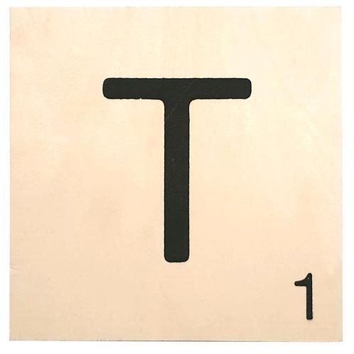 Houten Bordje 10x10x0.5cm - T - Zwarte Letter/Woordwaarde -, Huis en Inrichting, Woonaccessoires | Wanddecoraties, Nieuw, Ophalen of Verzenden