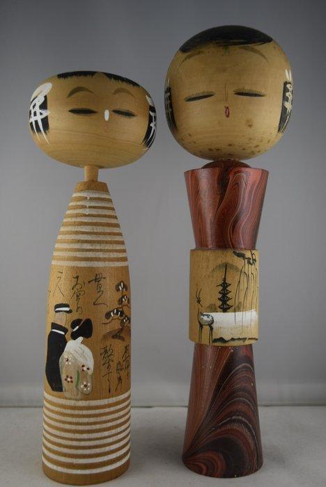 Een paar vintage Kokeshi-poppen - Hout - Japan - Shwa, Antiek en Kunst, Kunst | Designobjecten