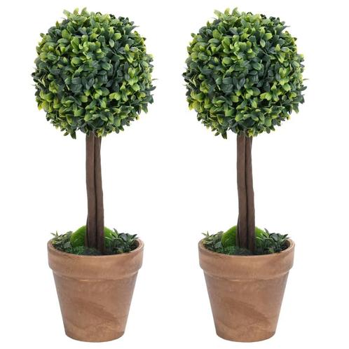 vidaXL Kunstplanten met pot 2 st buxus bolvorming 41 cm, Huis en Inrichting, Woonaccessoires | Kunstplanten en Kunstbloemen, Nieuw