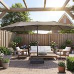 Dubbele parasol met voet – taupe - 450 x 265 x 278 cm |, Tuin en Terras, Verzenden, Nieuw