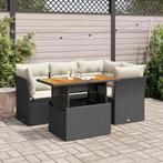 vidaXL 5-delige Loungeset met kussens poly rattan zwart, Verzenden, Nieuw, Rotan, Loungeset