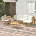 vidaXL 6-delige Loungeset met kussens bamboe crèmewit, Verzenden, Nieuw, Hout, Loungeset