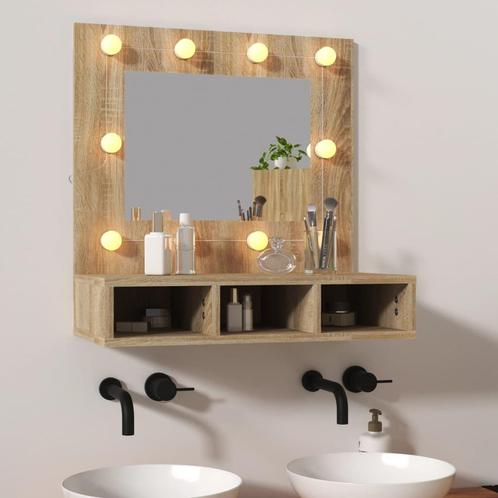 vidaXL Spiegelkast met LED-verlichting 60x31,5x62 cm sonoma, Huis en Inrichting, Tafels | Kaptafels, Nieuw, Verzenden