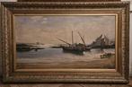 Escuela catalana (XIX), firmado Mestre - Barcas en la costa