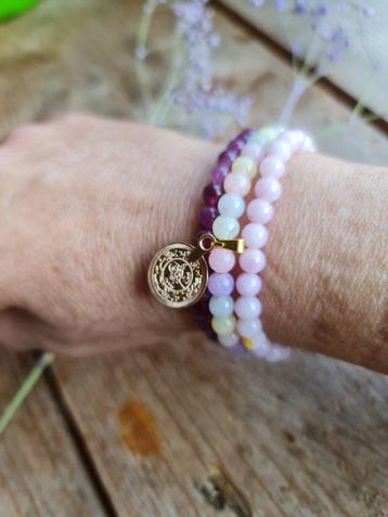 Handgemaakte drie laags edelsteen armbanden - rozenkwarts - beschikbaar voor biedingen