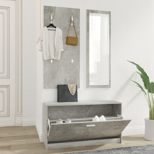 vidaXL Schoenenkastset 3-in-1 bewerkt hout betongrijs, Huis en Inrichting, Kasten | Schoenenrekken, Nieuw, Verzenden