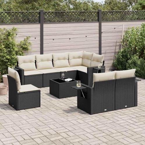 vidaXL 9-delige Loungeset met kussens poly rattan zwart, Tuin en Terras, Tuinsets en Loungesets, Loungeset, Nieuw, Rotan, Verzenden
