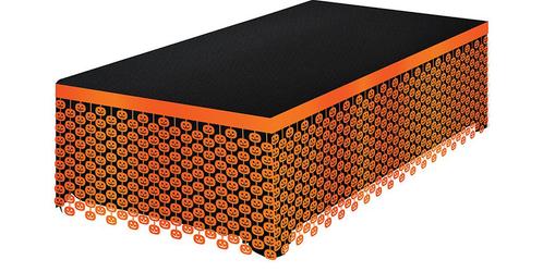 Oranje Halloween Tafelrok Doodshoofden 4m, Hobby en Vrije tijd, Feestartikelen, Nieuw, Verzenden