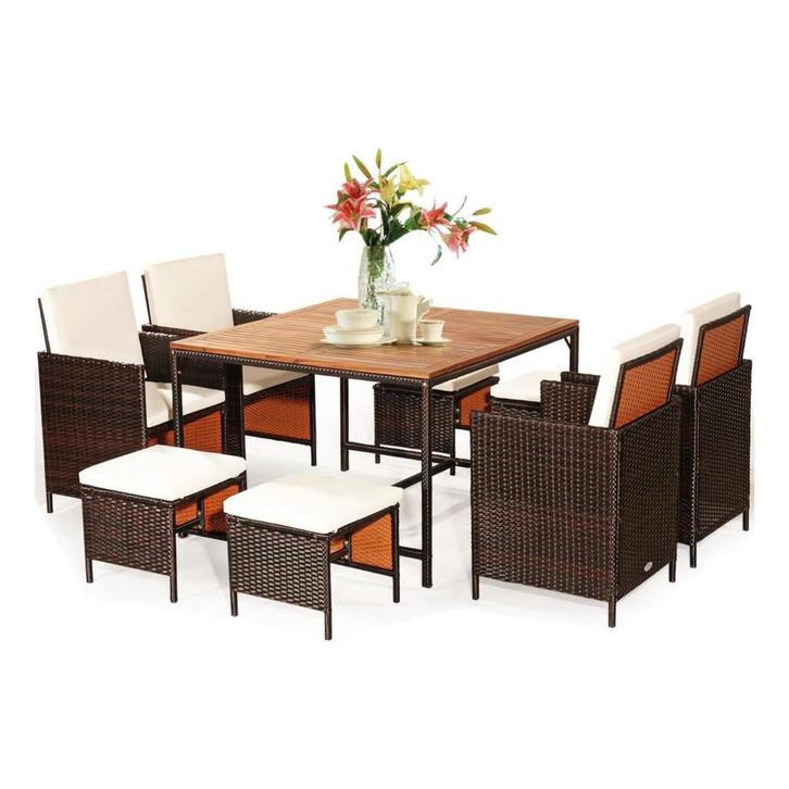 2dekans | 9-Delige Polyrotan Tuinset Bruin/Beige – 110 x 110, Tuin en Terras, Tuinsets en Loungesets, Zo goed als nieuw, Ophalen of Verzenden