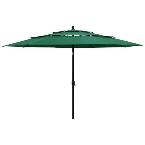 vidaXL Parasol 3-laags met aluminium paal 3,5 m groen, Tuin en Terras, Parasols, Nieuw, 3 tot 4 meter, Verzenden
