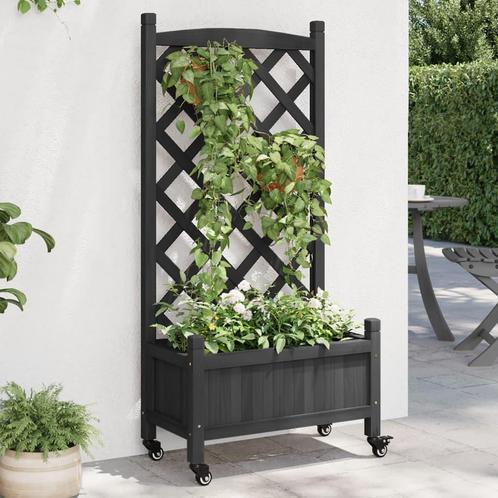 vidaXL Plantenbak met latwerk en wielen massief vurenhout, Tuin en Terras, Bloembakken en Plantenbakken, Nieuw, Hout, Verzenden