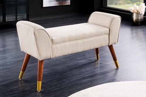Bank SCARLETT 90cm structuurstof beige in retrostijl - 44780, Huis en Inrichting, Banken | Bankstellen, Ophalen of Verzenden