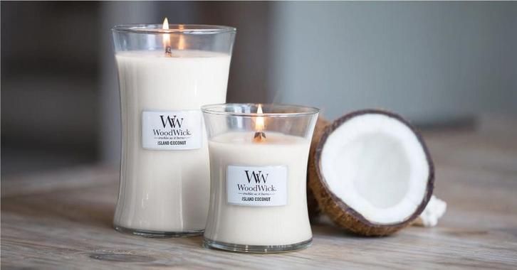 WoodWick Island coconut mini, Huis en Inrichting, Woonaccessoires | Kandelaars en Kaarsen, Nieuw, Ophalen of Verzenden