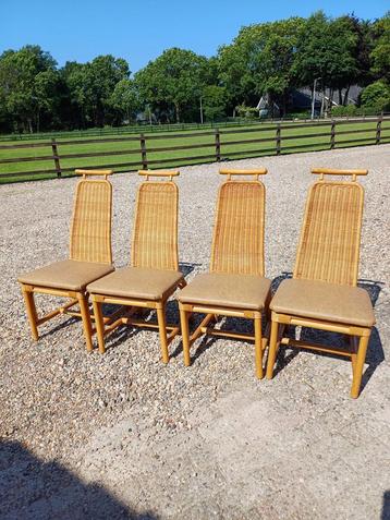 stoel 4 eetkamerstoelen riet rotan nieuw skai leren zitting beschikbaar voor biedingen