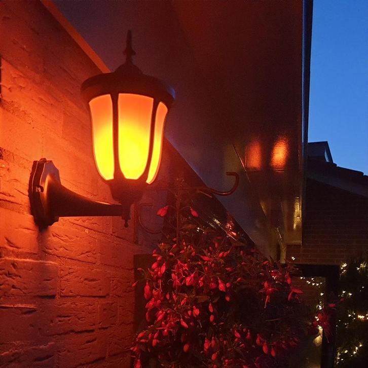 Solarlamp wandlamp Pieck met vlameffect en schemersensor, Tuin en Terras, Buitenverlichting, Led, Minder dan 50 watt, Nieuw, Kunststof