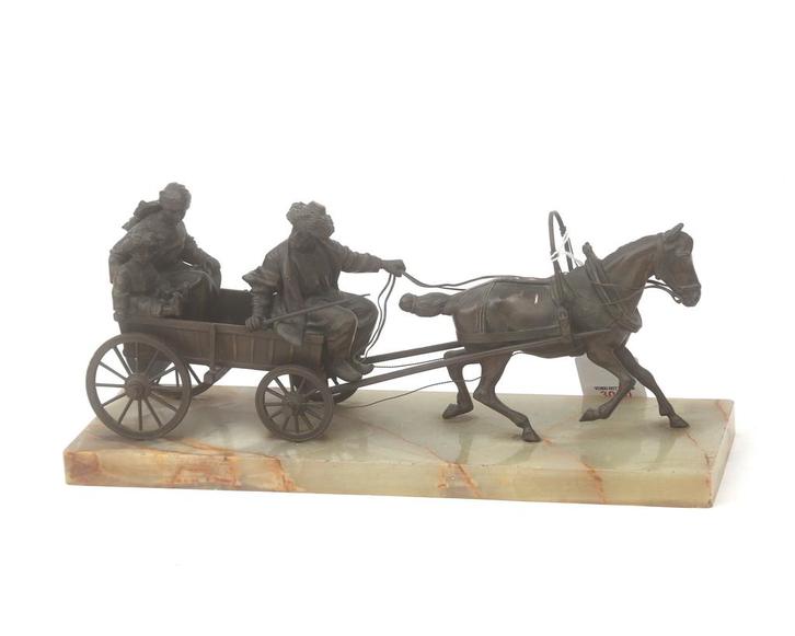Bronzen beeld van een rijtuig, Russische school, 20e eeuw, Antiek en Kunst, Antiek | Koper en Brons