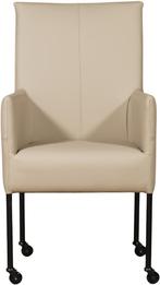 Taupe leren moderne eetkamerstoel - poot rond zwart met wiel, Overige kleuren, Nieuw, Leer, Ophalen of Verzenden