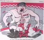 Marcel Cachin op schoot bij Stalin op spotprent (Lithos), Antiek en Kunst, Verzenden