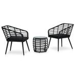 vidaXL 3-delige Bistroset poly rattan zwart, Tuin en Terras, Verzenden, Nieuw, Rotan, 3 zitplaatsen