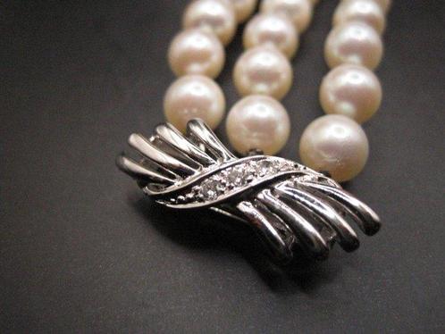 Armband - 14 karaat Witgoud, Parels diamanten 3 rijen, Sieraden, Tassen en Uiterlijk, Armbanden