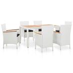 vidaXL 7-delige Tuinset poly rattan wit, 6 zitplaatsen, Nieuw, Tuinset, Verzenden