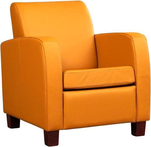 Gele leren landelijke stoel - poot hout zwart - Toledo Leer, Huis en Inrichting, Fauteuils, 50 tot 75 cm, 75 tot 100 cm, Nieuw