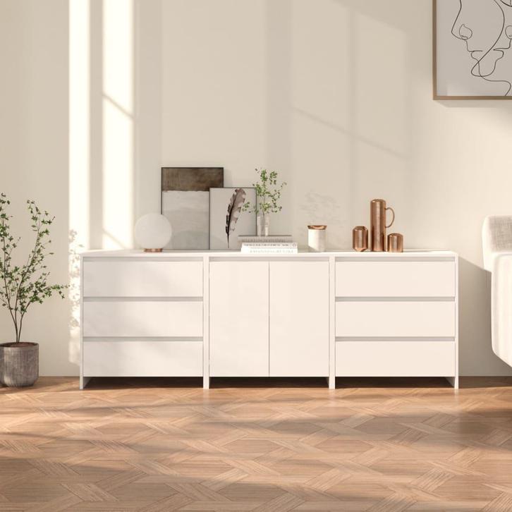 vidaXL 3 st Dressoirs bewerkt hout wit, Huis en Inrichting, Kasten | Dressoirs, 25 tot 50 cm, Nieuw, 100 tot 150 cm, Overige houtsoorten