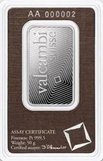 50 gram - Platina - Valcambi, Switzerland - Verzegeld en met, Postzegels en Munten, Edelmetalen en Baren