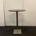 statafel rond Ø 80 cm, hoogte 114 cm, bruin eiken - RVS, Ophalen of Verzenden, Gebruikt