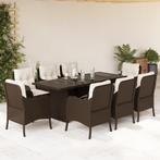 vidaXL 9-delige Tuinset met kussens poly rattan bruin, Nieuw, 8 zitplaatsen, Tuinset, Verzenden