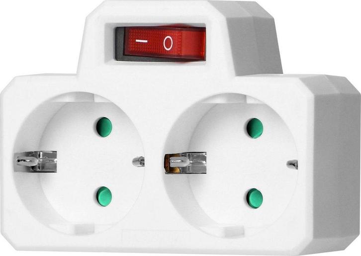 Doorvoerstekker met Schakelaar – 2x Schuko Stopcontact, Doe-het-zelf en Verbouw, Elektra en Kabels, Nieuw, Verzenden