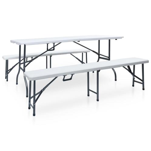 vidaXL Tuintafel met 2 bankjes inklapbaar 180 cm staal en, Tuin en Terras, Tuinsets en Loungesets, Nieuw, Textileen, Verzenden