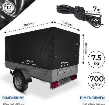 Aanhanger afdekzeil - 210x114x110 cm - Jago® beschikbaar voor biedingen