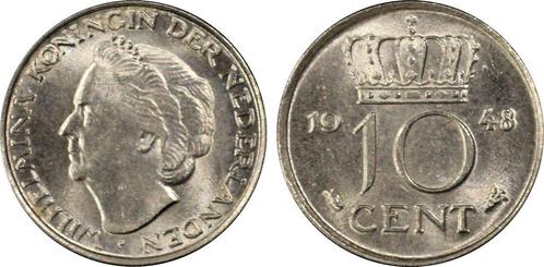 Koningin Wilhelmina 10 cent 1948 MS64 PCGS gecertificeerd, Postzegels en Munten, Munten | Nederland, Losse munt, 10 cent, Koningin Wilhelmina