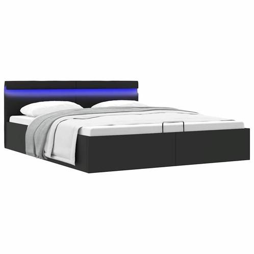 vidaXL Bedframe met opslag hydraulisch LED kunstleer zwart, Huis en Inrichting, Slaapkamer | Bedden, 80 cm, 200 cm, Zwart, Eenpersoons