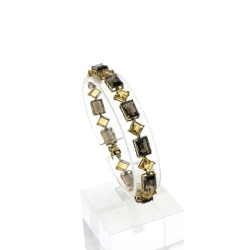 8 Krt. Armband met aquamarijn | 18,5 cm (Rookkwarts), Sieraden, Tassen en Uiterlijk, Antieke sieraden, Met edelsteen, Goud, Ophalen of Verzenden