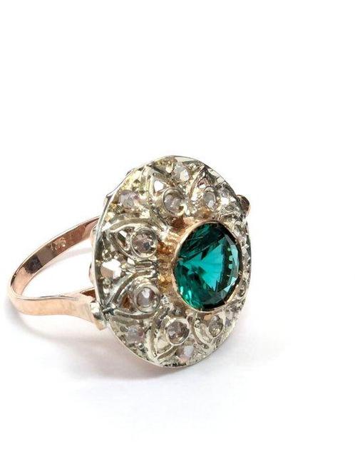 Zonder Minimumprijs - Ring - 9 kt. Roségoud, Zilver Smaragd, Sieraden, Tassen en Uiterlijk, Ringen
