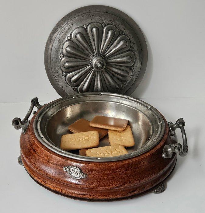 Gesigneerd: 1907 - Koektrommel - Tin - Hout, Antiek en Kunst, Curiosa en Brocante