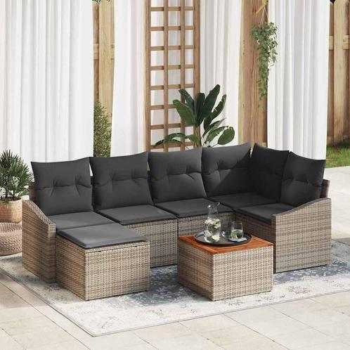 vidaXL Tuin Sofa Set 7 pcs Grijs, Tuin en Terras, Tuinsets en Loungesets, Nieuw, Rotan, Verzenden