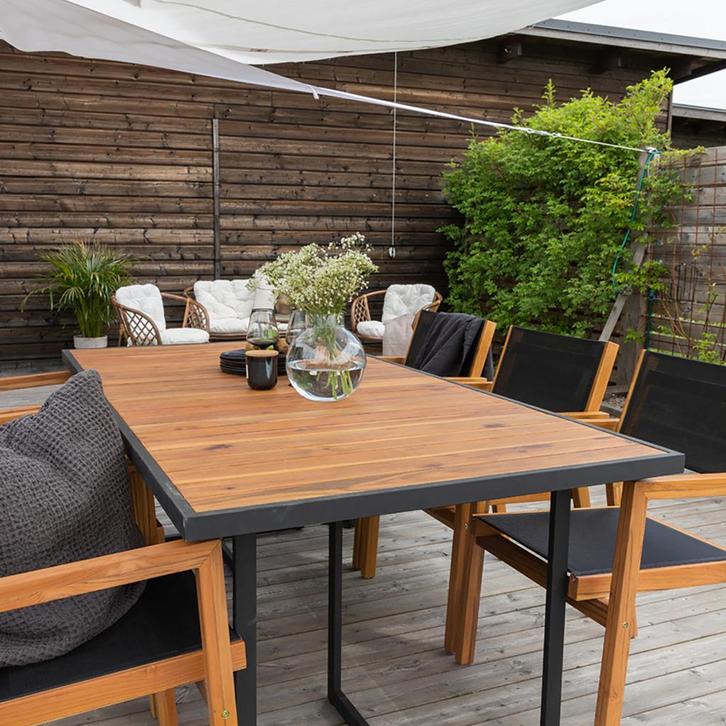20% korting | Tuintafel zwart | houten blad | 200x100 cm, Tuin en Terras, Tuintafels, Nieuw, Hout, Rechthoekig, Verzenden