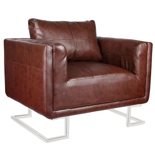 vidaXL Fauteuil met verchroomde poten kubus kunstleer bruin, Huis en Inrichting, Fauteuils, Nieuw, Verzenden