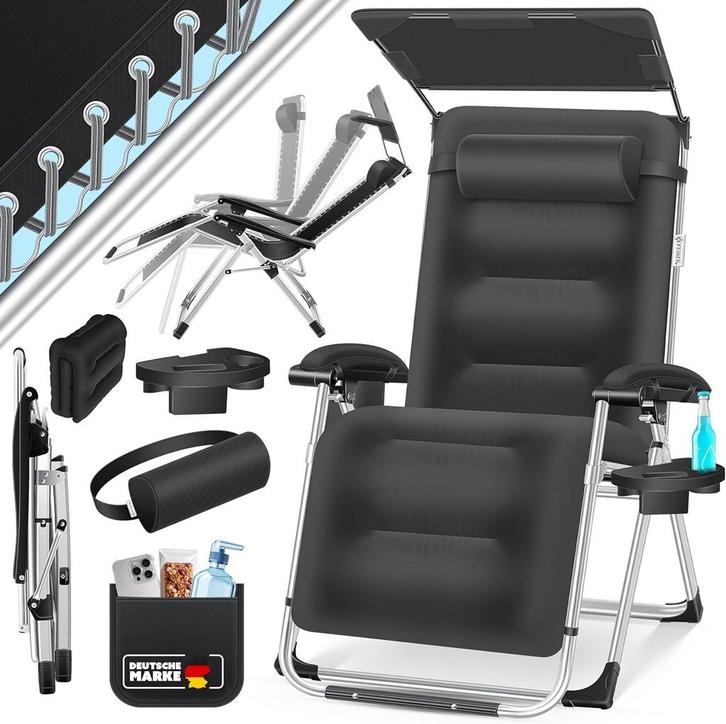 Tuinstoel - Ligstoel - Verstelbaar - Opvouwbaar - Zwart - KE, Tuin en Terras, Ligbedden, Zo goed als nieuw, Verzenden