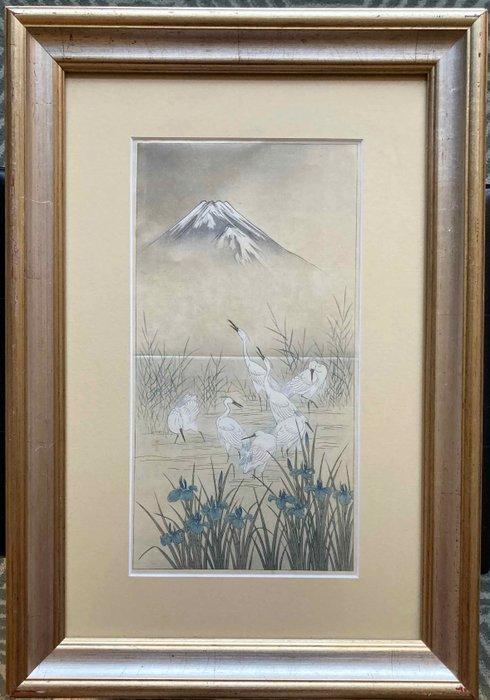 Fuji, cranes, and blue water lillies - Attributed to Ohara, Antiek en Kunst, Antiek | Overige Antiek