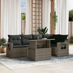 vidaXL 6-delige Loungeset met kussens poly rattan grijs, Verzenden, Nieuw, Rotan, Loungeset