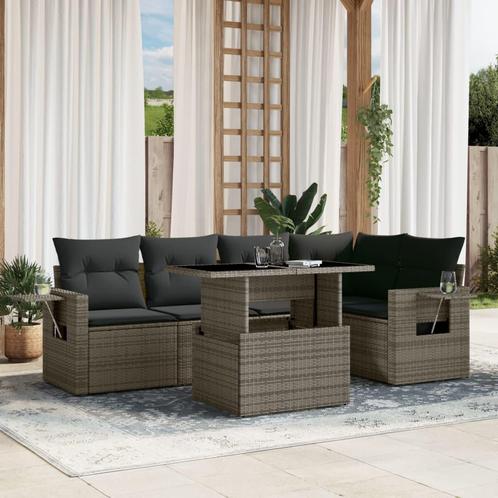 vidaXL 6-delige Loungeset met kussens poly rattan grijs, Tuin en Terras, Tuinsets en Loungesets, Loungeset, Nieuw, Rotan, Verzenden