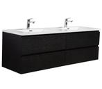Badkamermeubel Set Angela 160 cm Zwart Houtnerf, Huis en Inrichting, Badkamer | Badkamermeubels, Verzenden, Nieuw, Wastafelkast