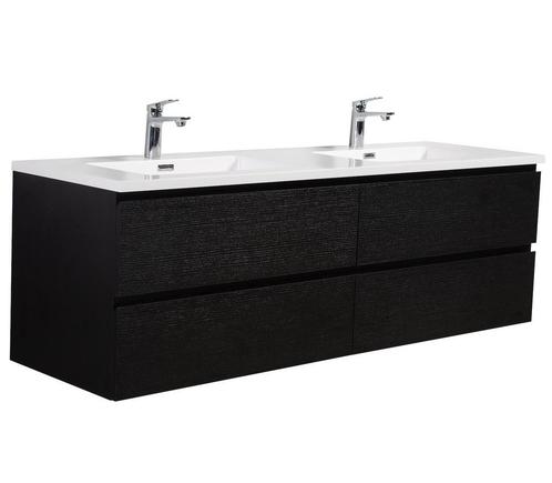 Badkamermeubel Set Angela 160 cm Zwart Houtnerf, Huis en Inrichting, Badkamer | Badkamermeubels, Nieuw, Wastafelkast, Verzenden