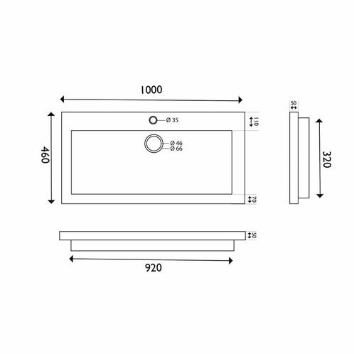AQS Wastafel Hardsteen 100x46x5 cm 1 Kraangat Mat Zwart, Doe-het-zelf en Verbouw, Sanitair, Ophalen of Verzenden