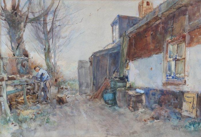 Willem Hendrik van der Nat (1864–1929) - Boer op erf, Antiek en Kunst, Kunst | Schilderijen | Klassiek