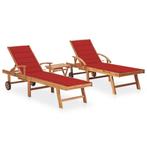vidaXL Ligbedden 2 st met tafel en kussens massief teakhout, Tuin en Terras, Ligbedden, Verzenden, Nieuw